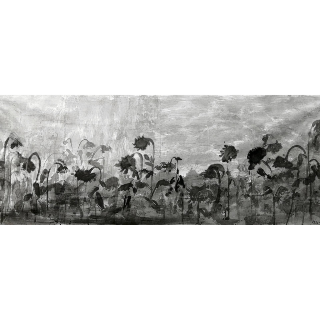 Qiongfei Zhang, Tournesols, Encre se chine sur toile, 140 x 400 cm