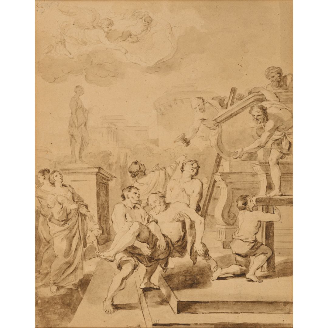 FRAGONARD Jean Honoré, (1732 1806), La Mise Au Tombeau De Saint André, Graphite Et Lavis Brun, 36,7 X 28,8 Cm, Etude D’après Mattia Preti