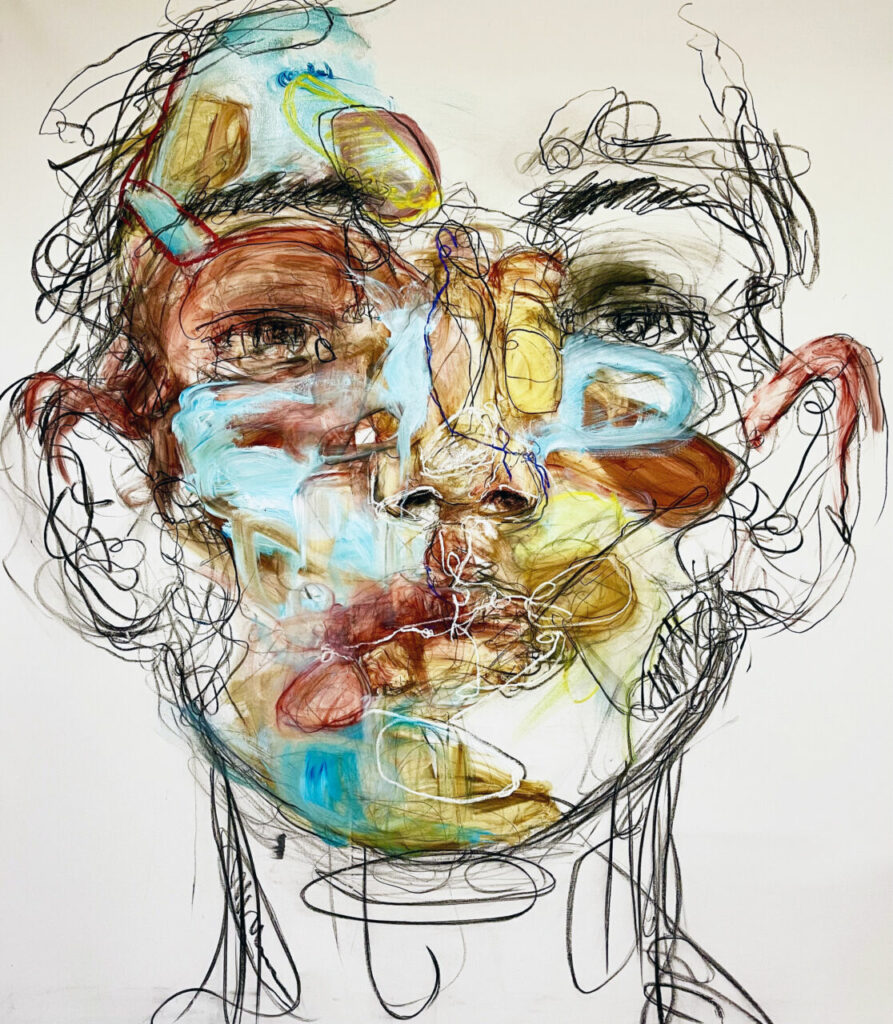 Sabine DANZE, Sans Titre, Peinture à l' huile, Sanguine et mine graphique Sur Toile, 200 X 190 Cm