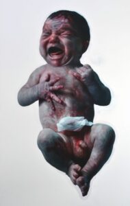 MORALES - Floating Babies - Huile Sur Toile - Diptyque 195 X 130 Cm Chacune 195 X 260 cm Total