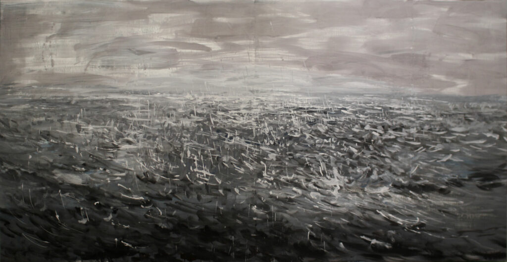 Zhang Qiongfei La Mer Sous Pluie Encre De Chine Sur Toile 140x270cm