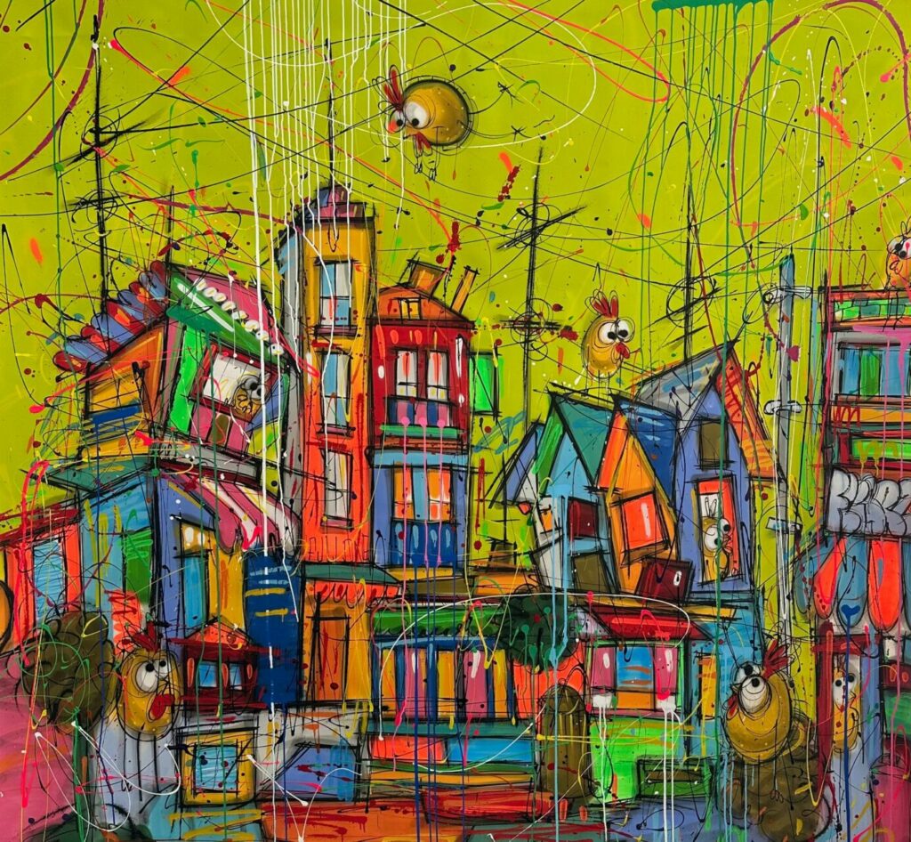 CEET La Pinkos City Aérosol Et Marqueur Et Acrylique Sur Toile 170 X 190 Cm