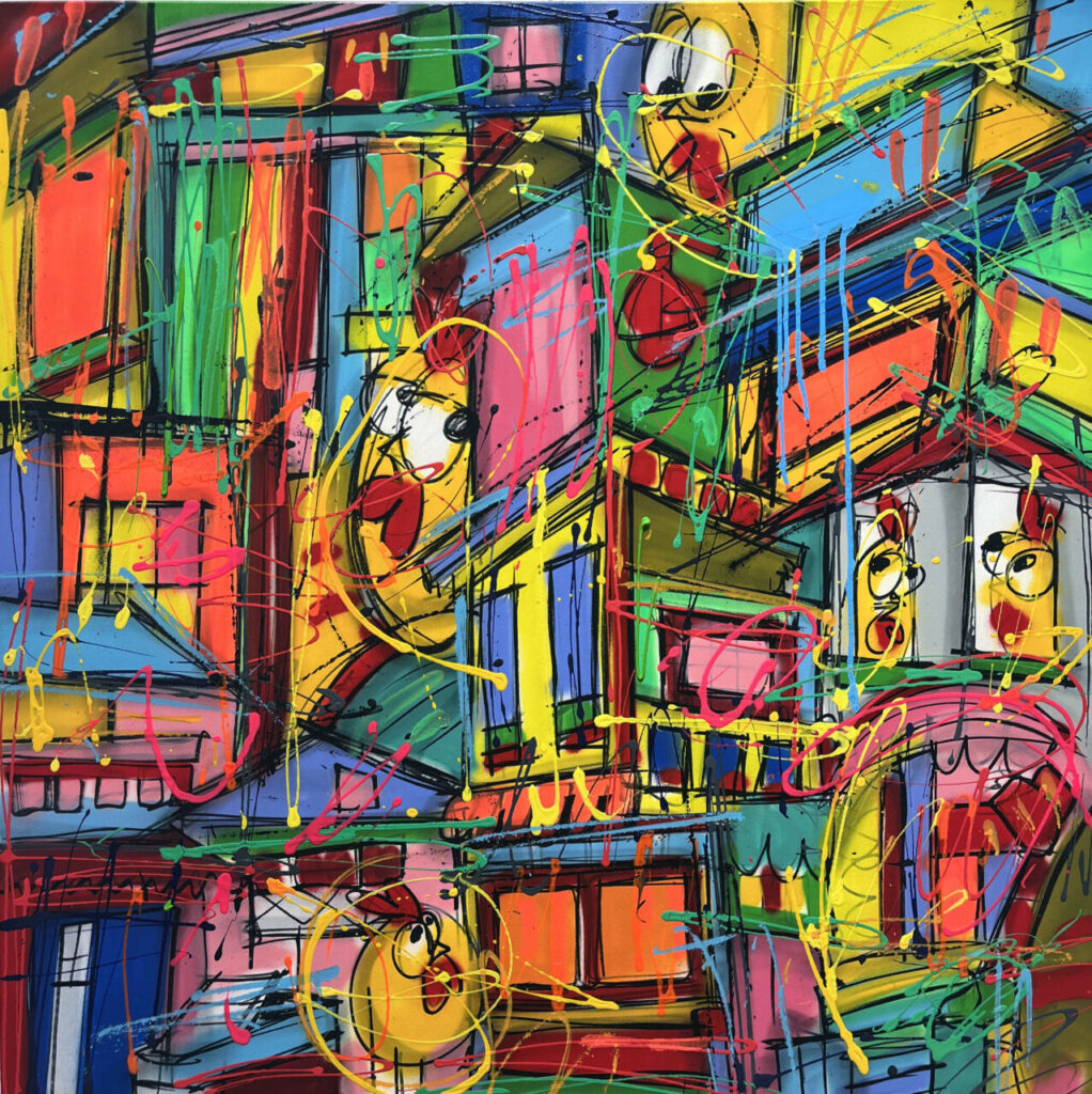 CEET Sun City Aérosol Et Marqueur Et Acrylique Sur Toile 100 X 100 Cm