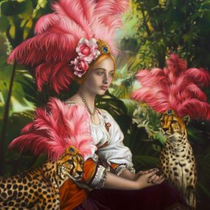 Femme aux pivoines roses