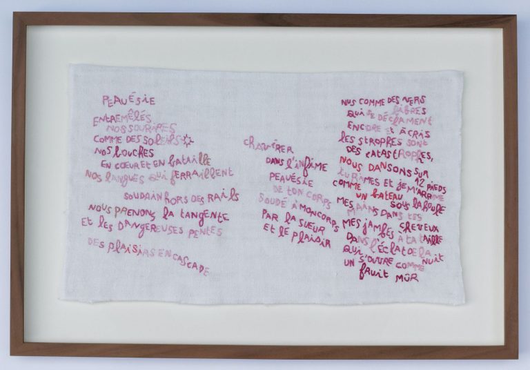 MAI KHANH PHAM TO PEAUESIE POEME BRODE Oeuvre 26x43cm Cadre 38x56x3cm